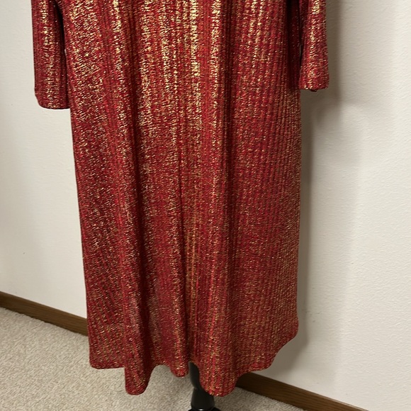 Heartsoul Plus size 2X red and gold shimmer 3/4 sleeve dress - Picture 8 of 12